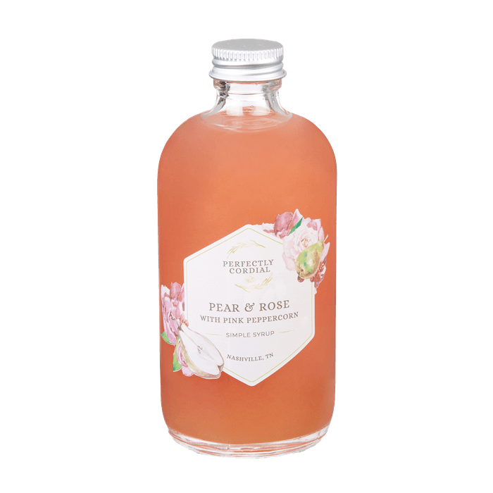 Pear Rose and Pink Peppercorn craft cocktail cordial bottle